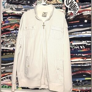 ☀️ Vintage AVIREX White Pinstripe Zipup  Jacket Men’s M 90s Hip Hop ☀️